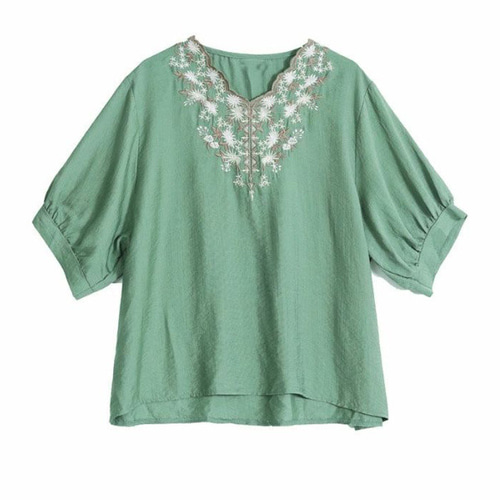 ブラウス 五分袖 レディース 夏 チュニック 花柄 半袖 トップス プル