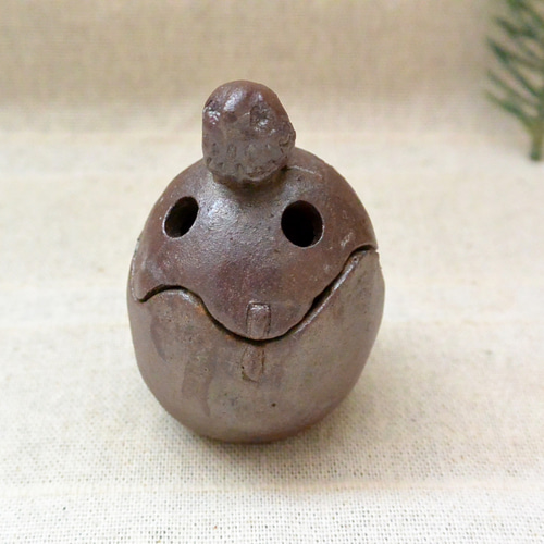 茶色フクロウの香炉 お香立て こげ茶 ふくろう 鳥 野生 手作り陶芸