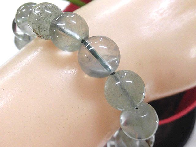 天然石 グリーンファントム11.1mm～11.5mm玉ブレスレット 内周18.5cm 　　240101502