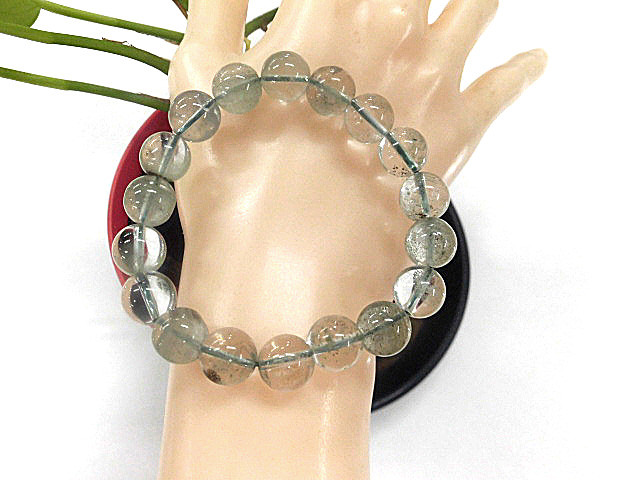 天然石 グリーンファントム11.1mm～11.5mm玉ブレスレット 内周18.5cm 　　240101502