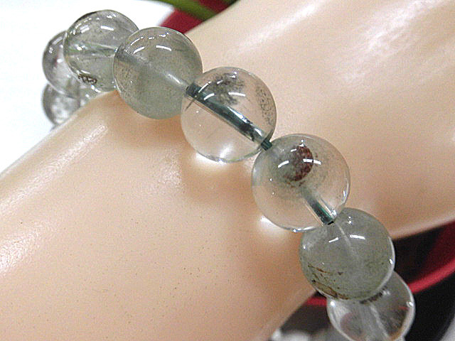 天然石 グリーンファントム11.1mm～11.5mm玉ブレスレット 内周18.5cm 　　240101502