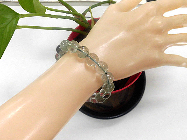 天然石 グリーンファントム11.1mm～11.5mm玉ブレスレット 内周18.5cm 　　240101502