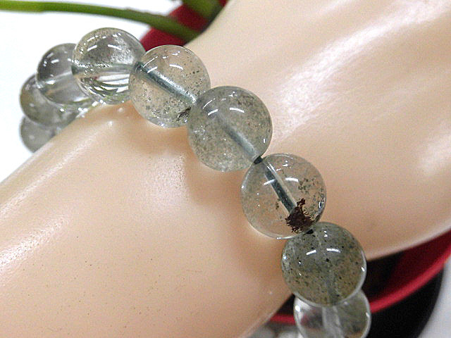 天然石 グリーンファントム11.1mm～11.5mm玉ブレスレット 内周18.5cm 　　240101502