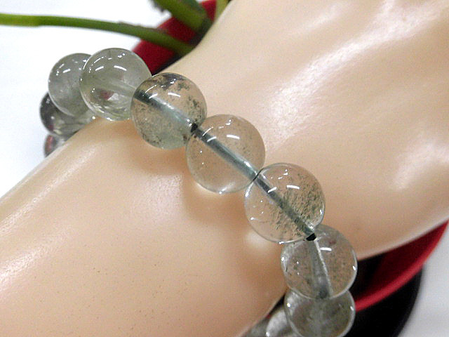 天然石 グリーンファントム11.1mm～11.5mm玉ブレスレット 内周18.5cm 　　240101502