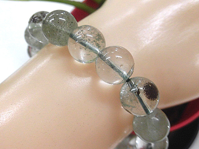 天然石 グリーンファントム11.1mm～11.5mm玉ブレスレット 内周18.5cm 　　240101502