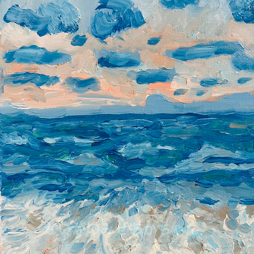 原画　油彩画「バイオレット色の海」絵画・アート・サムホールサイズ（16×23㎝） 原画・油彩「朝の海6」絵画・サムホール（16×23㎝） N 絵画 かいがの