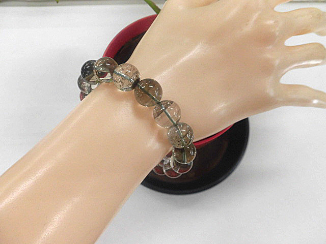 天然石 グリーンファントム11.5mm～11.8mm玉ブレスレット 内周18.3cm 　　240101503