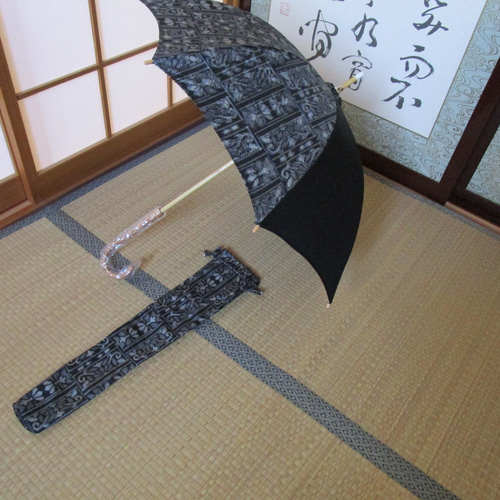 【Miku】大島紬　和装日傘　日本製 着物 リメイク】大島紬の着物を日傘へリメイク ビフォアフター