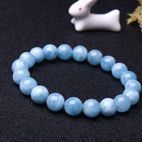 アクアマリン ブレスレット 12mm 17.5~19.5cm M~LL サイズ 3月