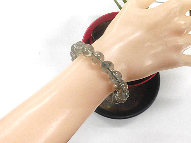 天然石 グリーンファントム10.9mm～11.3mm玉ブレスレット 内周18.5cm　　 240101504