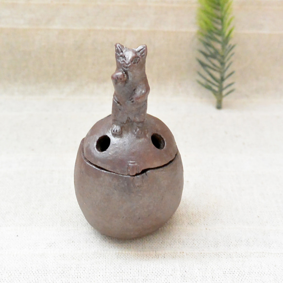 三毛猫　ネコ　陶芸　焼締　作家物　香炉　ハンドクラフト　焼物 三毛猫 ネコ 陶芸 焼締 作家物 香炉 ハンドクラフト 焼物