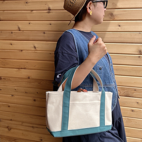 【JUNE】フリルトートバッグM 倉敷8号帆布　コバルトブルー　ファスナー JUNE】フリルトートバッグM 倉敷8号帆布 コバルトブルー