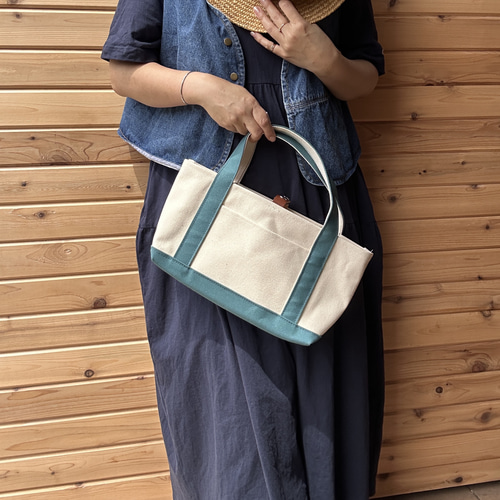【JUNE】フリルトートバッグM 倉敷8号帆布　コバルトブルー　ファスナー 倉敷帆布 VDLC 舟形トートバッグ Mサイズ : リココチ ヤフー