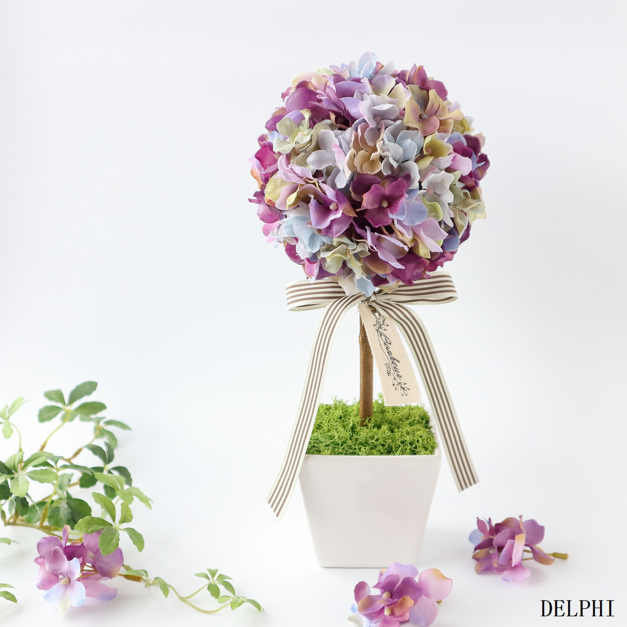 【翌日発送】ニュアンスカラーの紫陽花トピアリー（パープルミックス）【アーティフィシャル/造花】誕生日祝い　開店祝い　新築