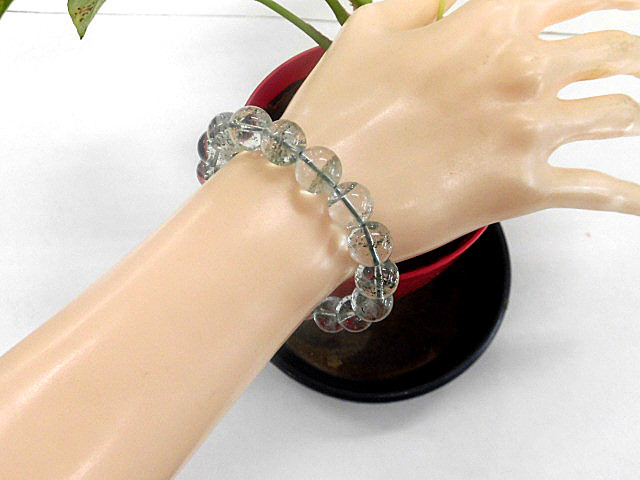 天然石 グリーンファントム11.9mm～12.4mm玉ブレスレット 内周18.8cm 　　240101507