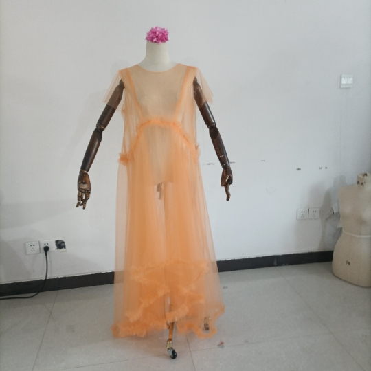 送料無料！オレンジ 妊婦ドレス マタニティ 写真撮影 シースルー ワンピース マタニティフォト 母の日 ギフト