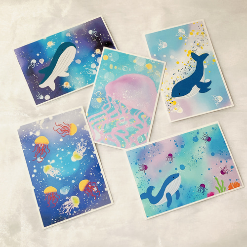 海の仲間 5枚セット ポストカード ハガキ イラスト デザイン かわいい  