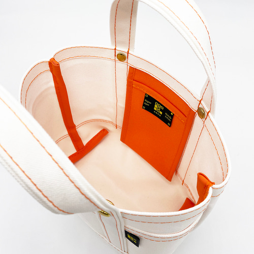 帆布トートバッグSS オフ白×オレンジ オレンジステッチ 小さめ 帆布トートバッグSS オフ白×オレンジ オレンジステッチ 小さめ