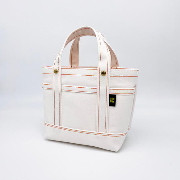 帆布トートバッグSS オフ白×オレンジ オレンジステッチ 小さめ 帆布トートバッグSS オフ白×オレンジ オレンジステッチ 小さめ