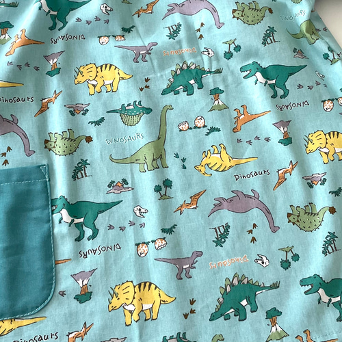 半袖/長袖 クレヨン恐竜 サックスブルー 90-130cm キッズスモック 