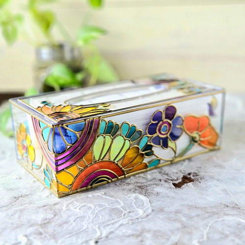 ペーパータオルケース ティッシュケース 菊 希少 昭和型板ガラス 昭和