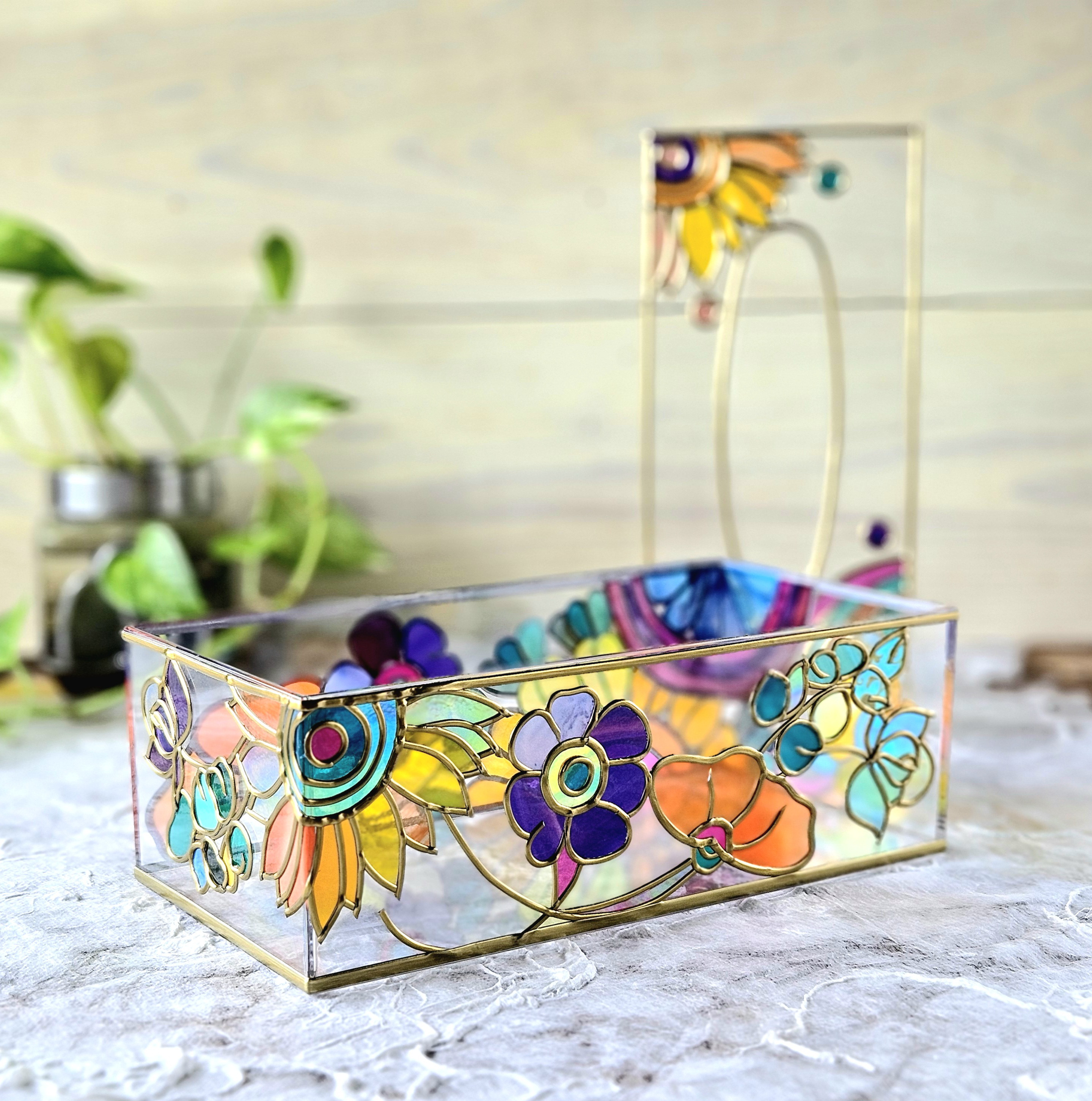 受注『夏のお花畑』グラスアートティッシュ?ペーパータオルケース