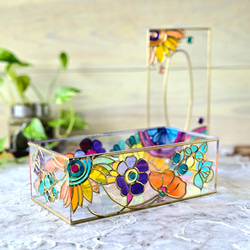 ステンドグラス 「8色きれいに並んだね」ティッシュケース 進学 進級