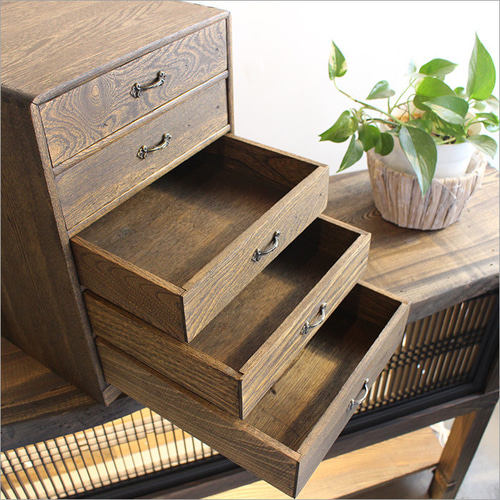 小引き出し 5段 木製 アンティーク ドローワー 卓上 取っ手 小物入れ