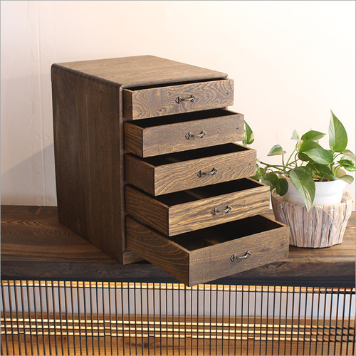 小引き出し 5段 木製 アンティーク ドローワー 卓上 取っ手 小物入れ