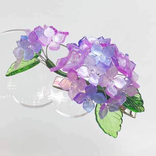リボンヘアピン 紫陽花 0_947ec3e6fcc6a6f6bc5c8bd43498