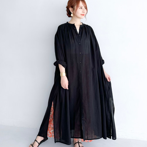 グッチ ストライプTシャツワンピース ブラック インド綿 ストライプドビーのロングシャツワンピース〔ブラック