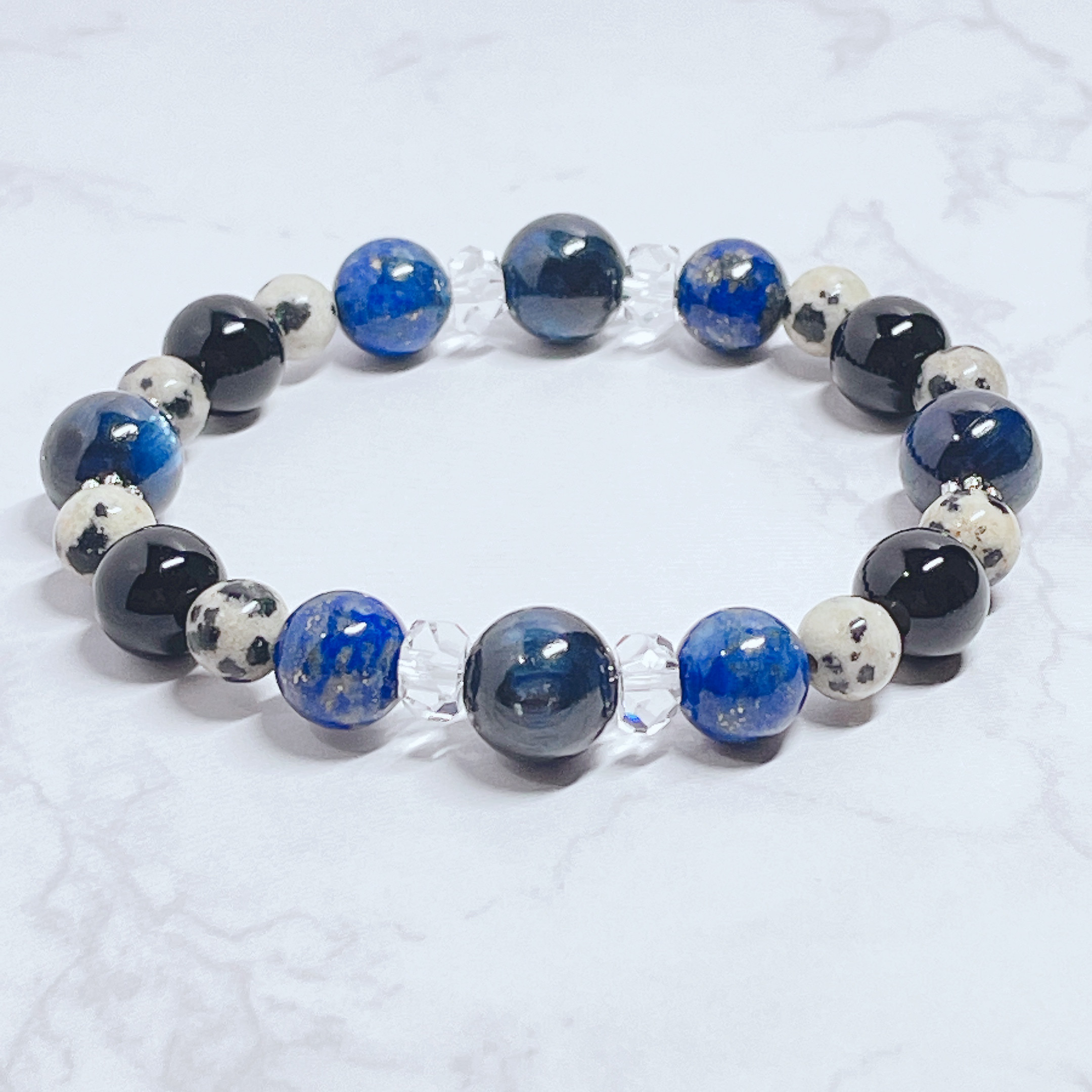 ✦穏やかに運気を整える 天然石ブレスレット｜カイヤナイト・ラピスラズリ・オニキス・ダルメシアンジャスパー No.336再