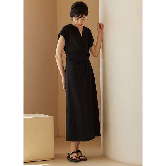 Vネックワンピース　ノースリーブワンピース　可愛いウエストワンピース　ブラック　S-XL#555 5枚目の画像