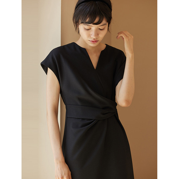 Vネックワンピース　ノースリーブワンピース　可愛いウエストワンピース　ブラック　S-XL#555 2枚目の画像