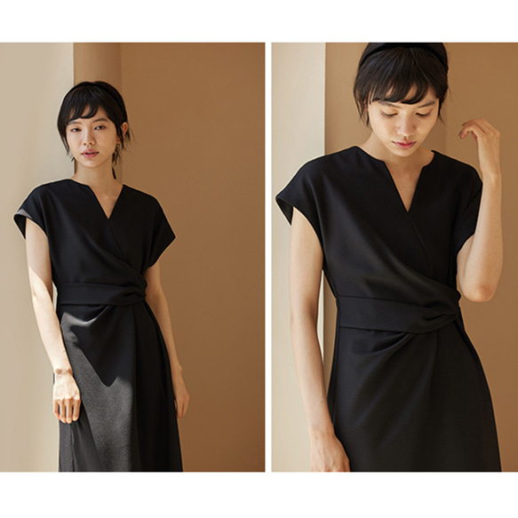 Vネックワンピース　ノースリーブワンピース　可愛いウエストワンピース　ブラック　S-XL#555 8枚目の画像
