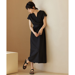 Vネックワンピース　ノースリーブワンピース　可愛いウエストワンピース　ブラック　S-XL#555 4枚目の画像