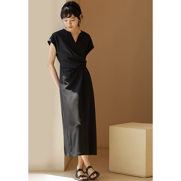Vネックワンピース　ノースリーブワンピース　可愛いウエストワンピース　ブラック　S-XL#555 13枚目の画像