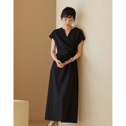 Vネックワンピース　ノースリーブワンピース　可愛いウエストワンピース　ブラック　S-XL#555 6枚目の画像