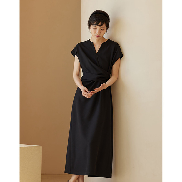 Vネックワンピース　ノースリーブワンピース　可愛いウエストワンピース　ブラック　S-XL#555 6枚目の画像
