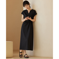 Vネックワンピース　ノースリーブワンピース　可愛いウエストワンピース　ブラック　S-XL#555 3枚目の画像