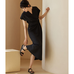 Vネックワンピース　ノースリーブワンピース　可愛いウエストワンピース　ブラック　S-XL#555 11枚目の画像