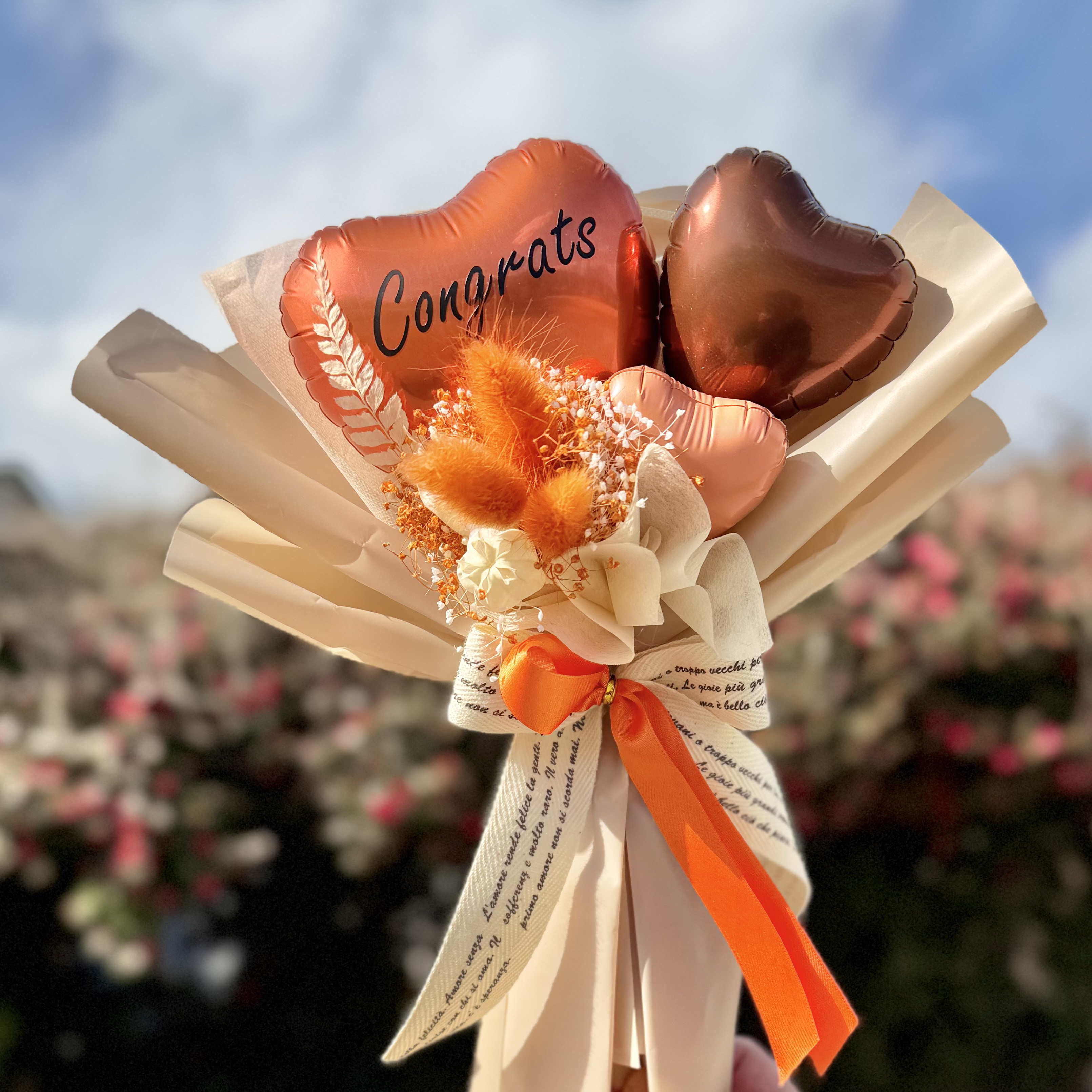 ハートバルーンブーケ〈オレンジ×ブラウン〉｜プリザーブド＆ドライ