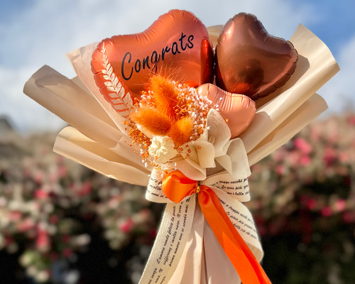 ハートバルーンブーケ〈オレンジ×ブラウン〉｜プリザーブド＆ドライ