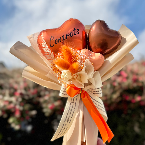 ハートバルーンブーケ〈オレンジ×ブラウン〉｜プリザーブド＆ドライ