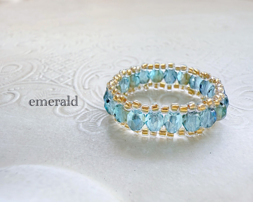 Dora ドーラ ハンドメイド ビーズリング フリーサイズ 調整可能 ブルー系 577a76891e38aff94b697398e42778