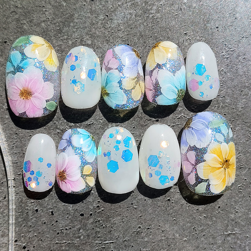 サイズオーダー】 深海の神秘 個性派 ネイルチップ 現品 蒸し暑い No.127