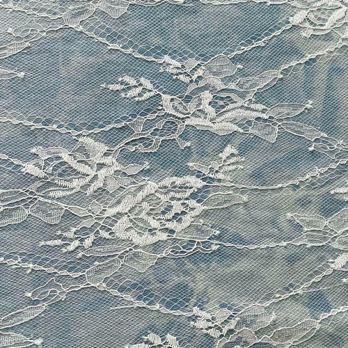 d4▽デニム刺しゅう生地▽花柄 フラワー レース刺繡 厚手 ブルーグレー