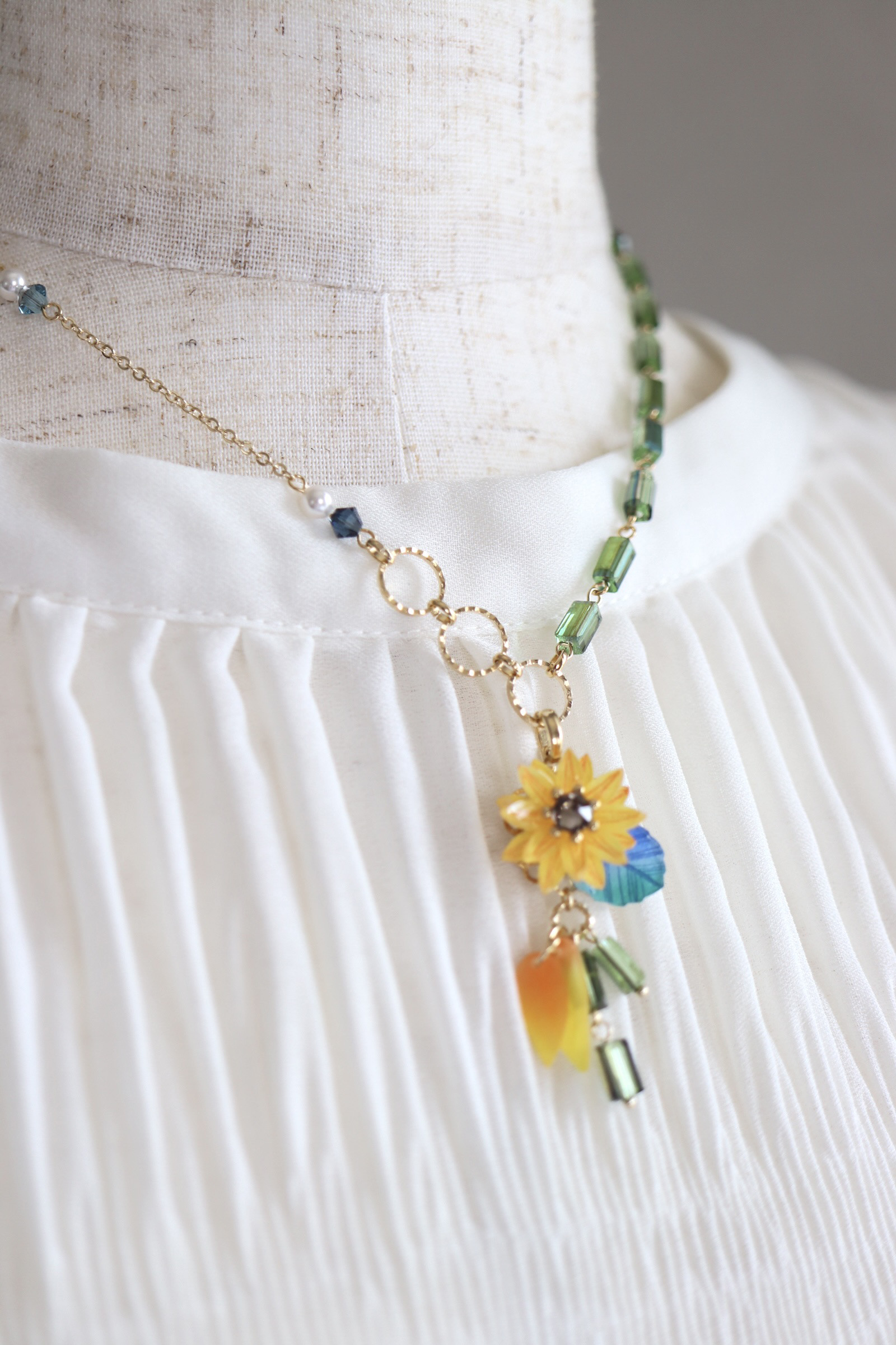 2wayひまわりとガラスビーズのネックレス　(ギフト，プレゼント，ラッピング)        Ω