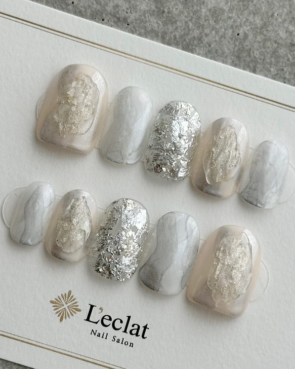 シルバーニュアンスネイル ネイルチップ 凸凹 シルバー 結婚式 白無垢