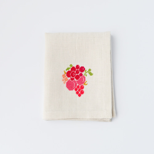 リネンの長方形ハンカチ｜かわいい果実の刺繍 ｜ほっこりクロス